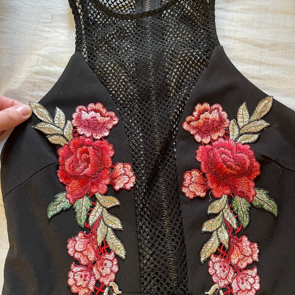 LF black dress with mesh and rose details